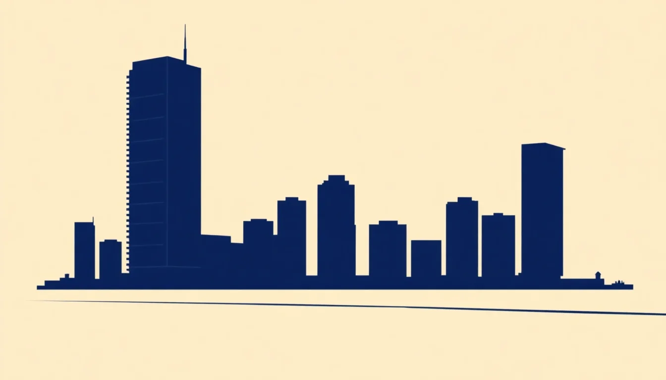 Stylised skyline illustration representing cosmetic surgery clinics in Gold Coast, QLD. Decorative; not a depiction of any specific practice.