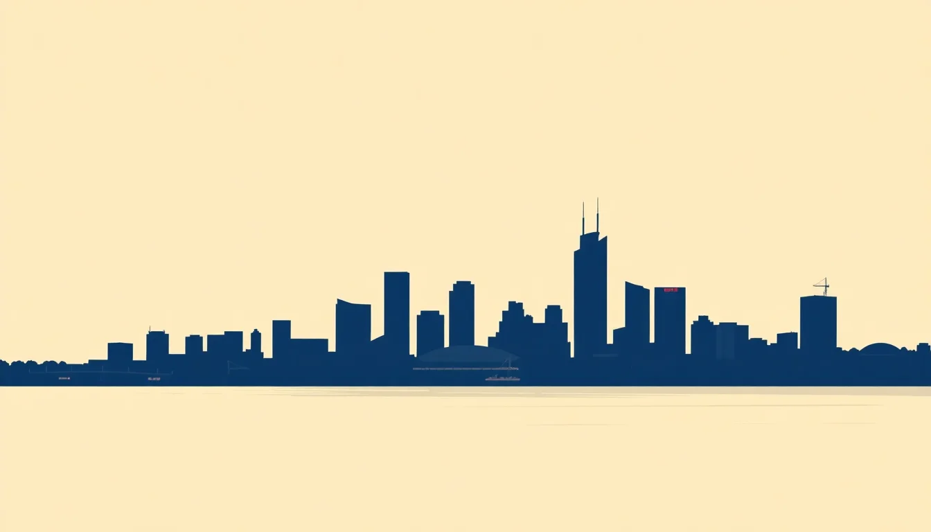 Stylised skyline illustration representing cosmetic surgery clinics in Perth, WA. Decorative; not a depiction of any specific practice.