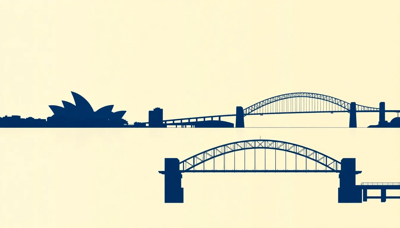 Stylised skyline illustration representing cosmetic surgery clinics in Sydney, NSW. Decorative; not a depiction of any specific practice.